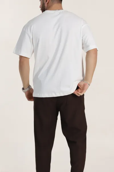 Beyaz Oversize Dikiş Detaylı Basic Erkek Tişört 348839