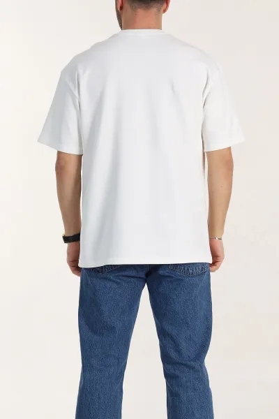 Beyaz Oversize Double Face Kumaş Basic Erkek Tişört 340531