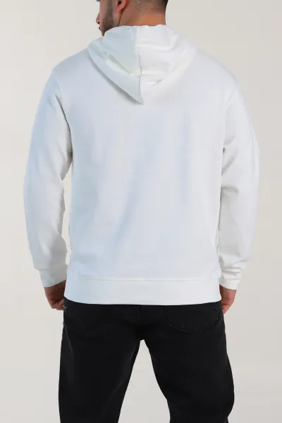 Beyaz Oversize Duble Kumaş Basic Erkek Kapüşonlu Sweatshirt 300189