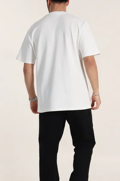 Beyaz Oversize Duble Kumaş Nakış Detaylı Erkek Tişört 345727