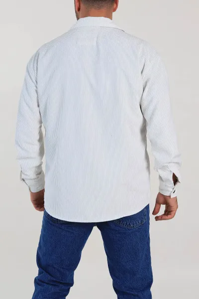 Beyaz Oversize Fitilli Kadife Cep Detaylı Erkek Gömlek 318414