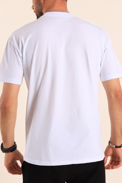 Beyaz Oversize Göğüs Baskılı Erkek Tişört 189771