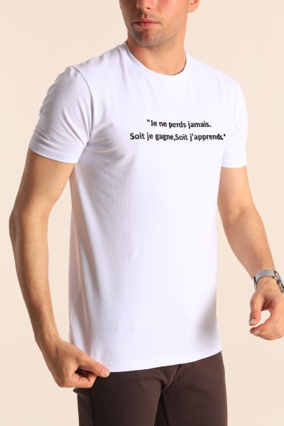 Beyaz Oversize Göğüs Kabartma Yazılı Erkek Tişört 181428