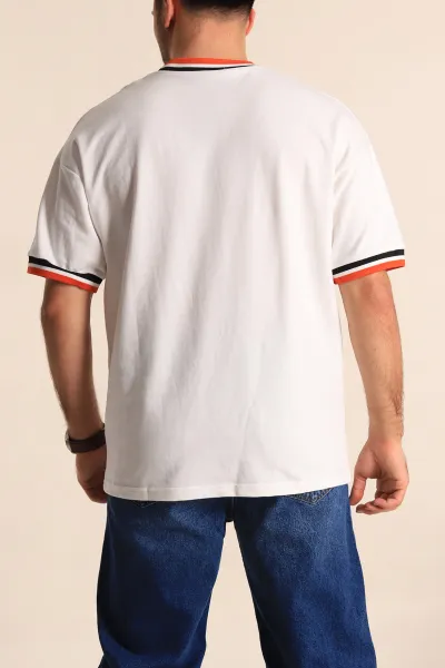 Beyaz Oversize İki İp Kabartma Yazı Detaylı Erkek Tişört 247946
