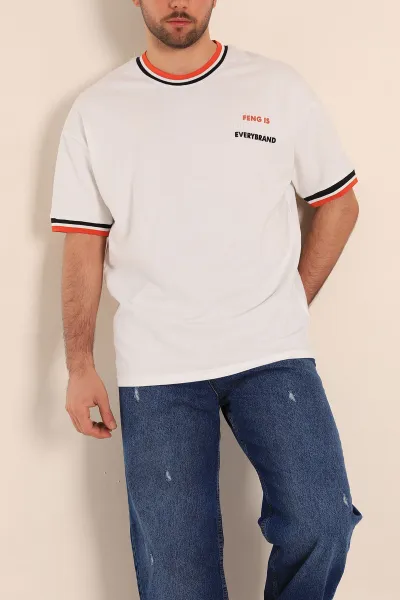 Beyaz Oversize İki İp Kabartma Yazı Detaylı Erkek Tişört 247946