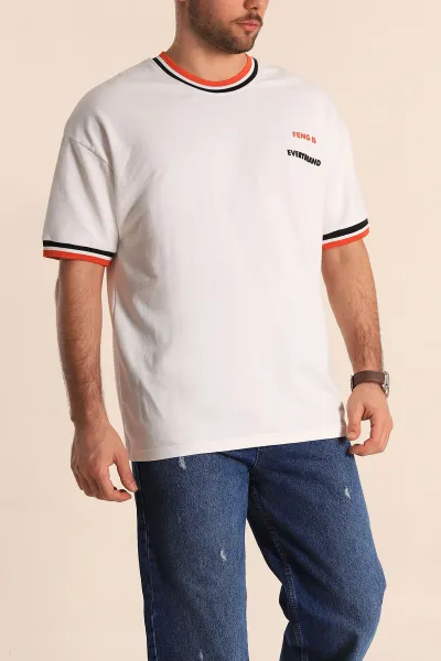 Beyaz Oversize İki İp Kabartma Yazı Detaylı Erkek Tişört 247946