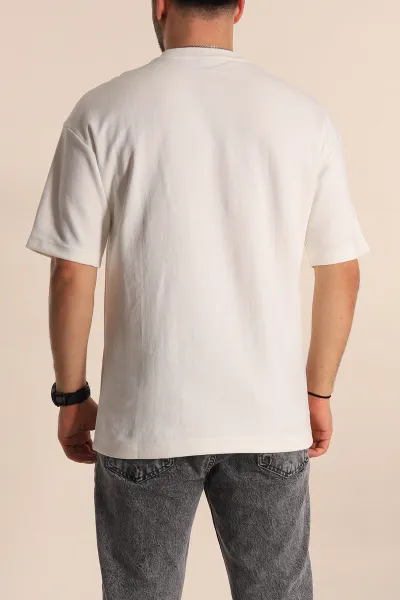 Beyaz Oversize İki İp Kabartma Yazılı Erkek Tişört 266842