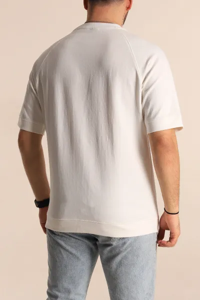 Beyaz Oversize İki İp Kabartma Yazılı Reglan Kol Detaylı Erkek Tişört 266861