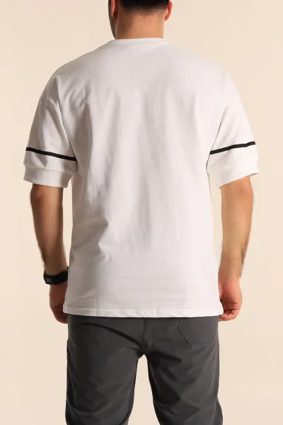 Beyaz Oversize İki İp Kol Lastikli Erkek Tişört 247974