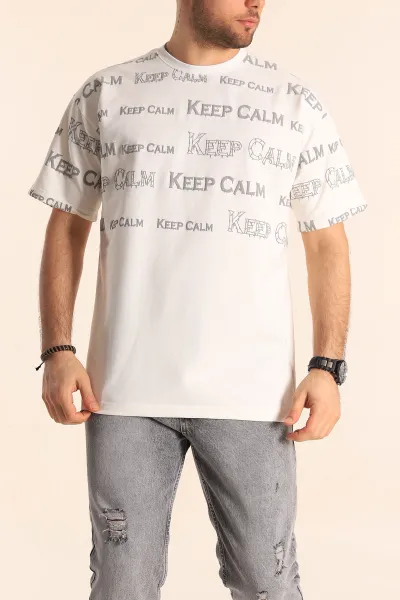 Beyaz Oversize İki İp Yazı Detay Erkek Tişört 247573