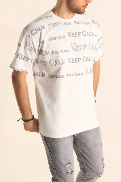 Beyaz Oversize İki İp Yazı Detay Erkek Tişört 247573
