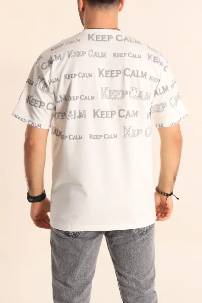 Beyaz Oversize İki İp Yazı Detay Erkek Tişört 247573