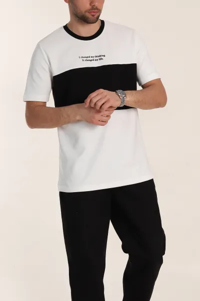 Beyaz Oversize İnterlok Kumaş Kabartma Yazı Detaylı Erkek Tişört 353352