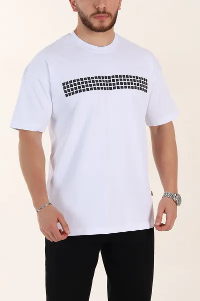Beyaz Oversize Kabartma Detaylı Erkek Tişört 358277