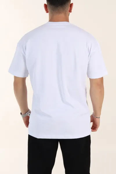 Beyaz Oversize Kabartma Detaylı Erkek Tişört 358277