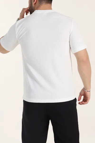 Beyaz Oversize Kabartma Yazı Detaylı Erkek Tişört 354084