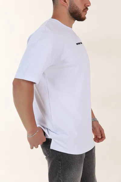 Beyaz Oversize Kabartma Yazı Detaylı Erkek Tişört 358194