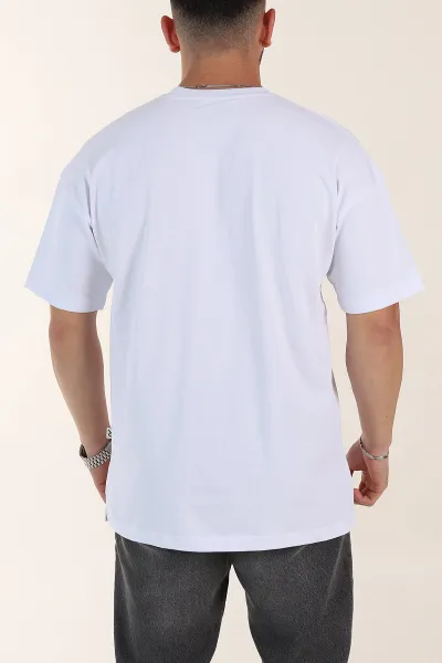 Beyaz Oversize Kabartma Yazı Detaylı Erkek Tişört 358194