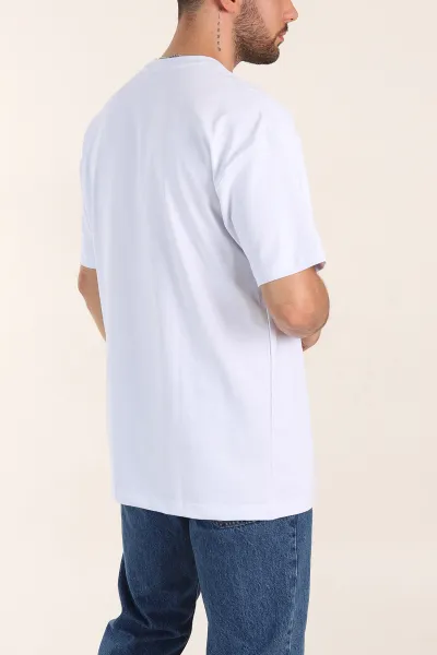Beyaz Oversize Kabartma Yazı Detaylı Erkek Tişört 358205