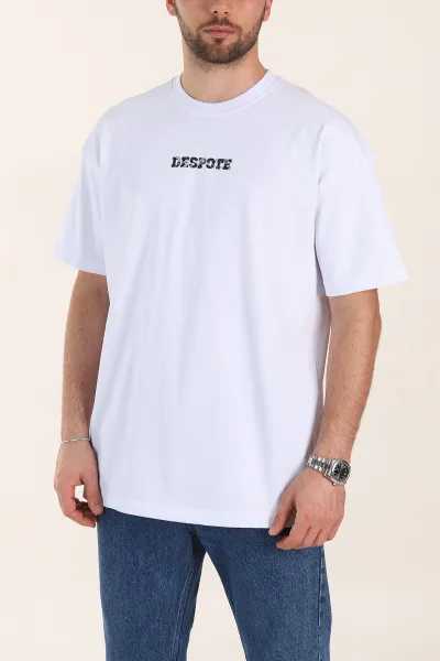 Beyaz Oversize Kabartma Yazı Detaylı Erkek Tişört 358205