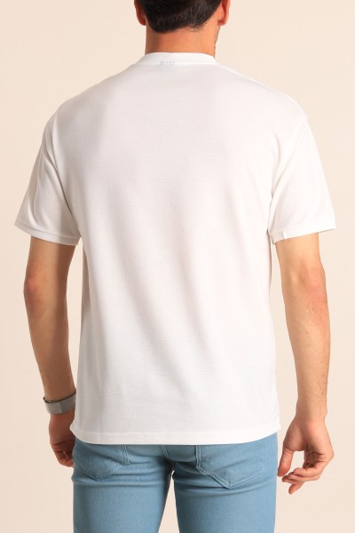 Beyaz Oversize Kabartma Yazılı Dikişli Erkek Tişört 181823