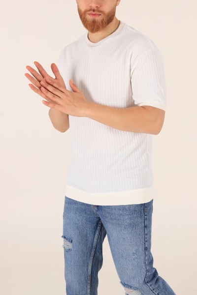 Beyaz Oversize Kolları Lastikli Erkek Tişört 174387