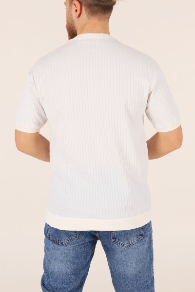 Beyaz Oversize Kolları Lastikli Erkek Tişört 174387