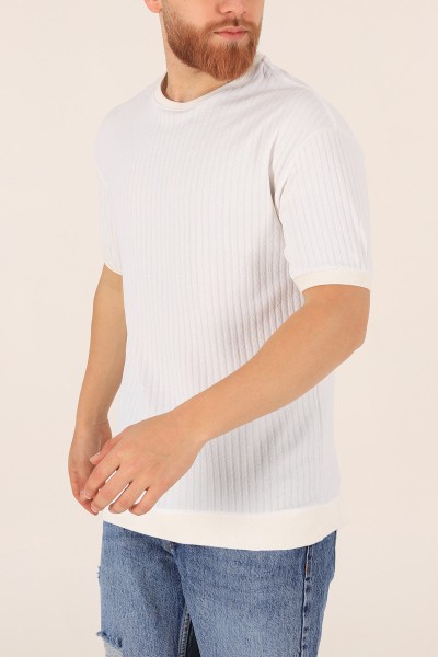 Beyaz Oversize Kolları Lastikli Erkek Tişört 174387