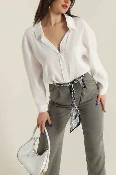 Beyaz Oversize Modal Kadın Gömlek 427916