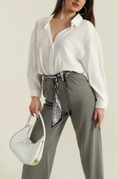 Beyaz Oversize Modal Kadın Gömlek 427916