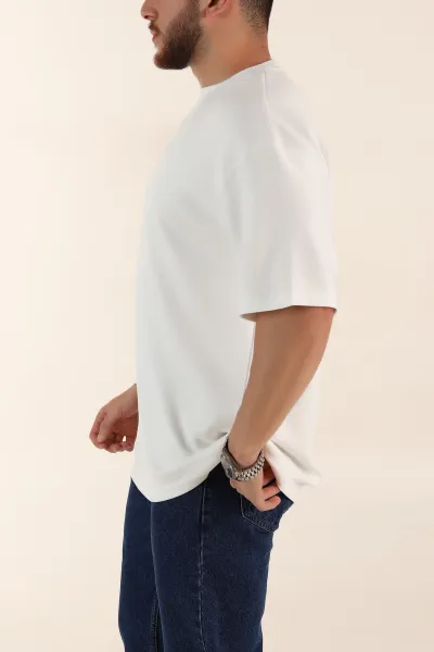 Beyaz Oversize Oysho Kumaş Kabartma Yazılı Erkek Tişört 365102