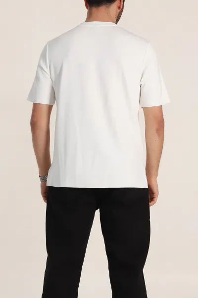 Beyaz Oversize Oysho Kumaş Yırtmaç Detaylı Basic Erkek Tişört 348127
