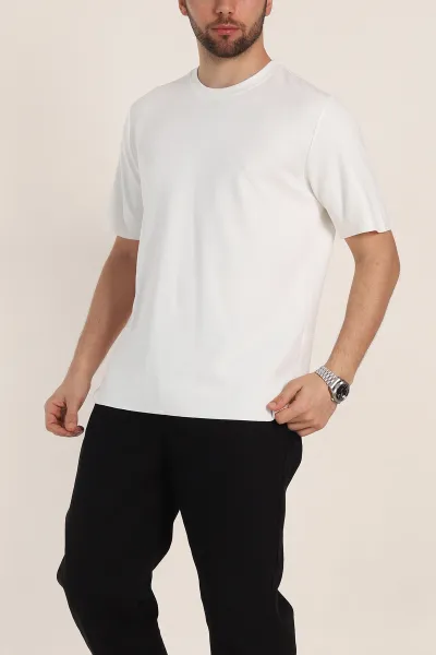 Beyaz Oversize Oysho Kumaş Yırtmaç Detaylı Basic Erkek Tişört 348127
