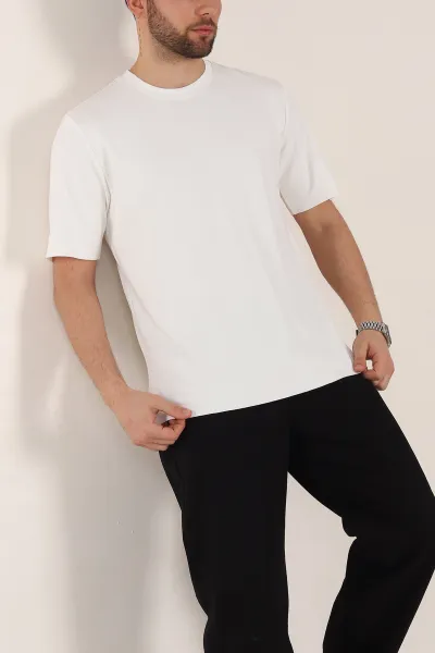 Beyaz Oversize Oysho Kumaş Yırtmaç Detaylı Basic Erkek Tişört 348127