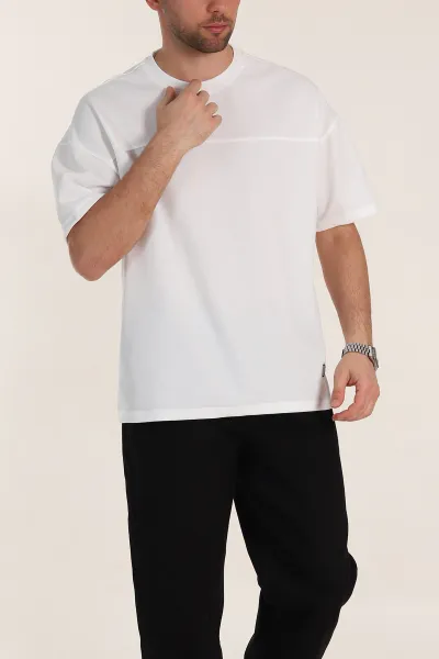 Beyaz Oversize Parçalı Basic Erkek Tişört 351991
