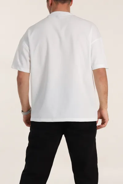 Beyaz Oversize Parçalı Basic Erkek Tişört 351991