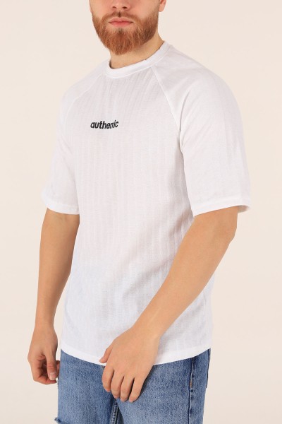 Beyaz Oversize Reglan Kol Baskılı Erkek Tişört 174340