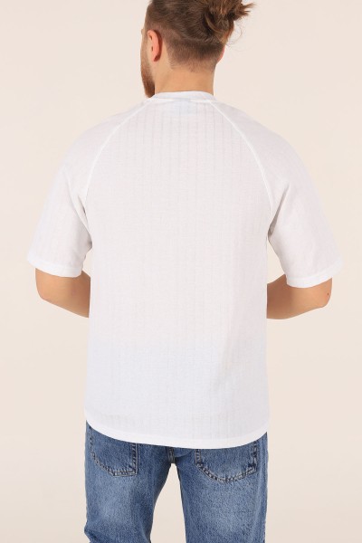 Beyaz Oversize Reglan Kol Baskılı Erkek Tişört 174340