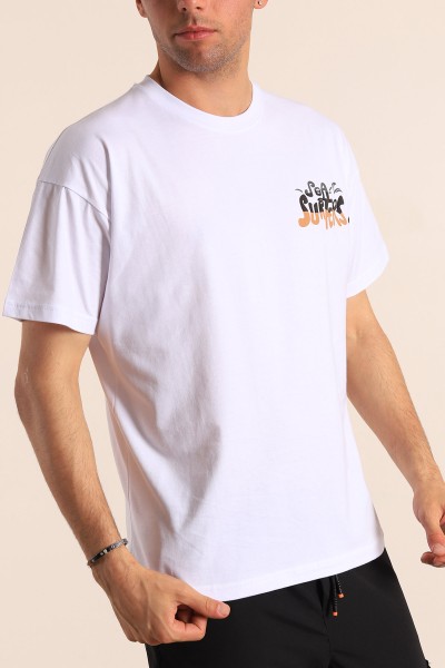 Beyaz Oversize Sea Surfers Sırt Kabartmalı Erkek Tişört 184268