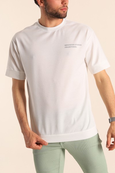 Beyaz Oversize Sırt Baskılı Erkek Tişört 181799