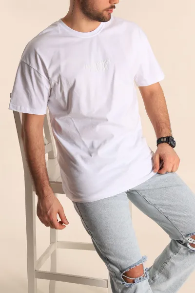Beyaz Oversize Sırt Baskılı Erkek Tişört 247957