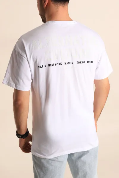 Beyaz Oversize Sırt Baskılı Erkek Tişört 247957