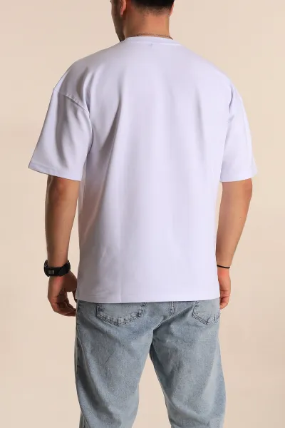 Beyaz Oversize Suprem Kumaş Kabartma Yazılı Erkek Tişört 267452