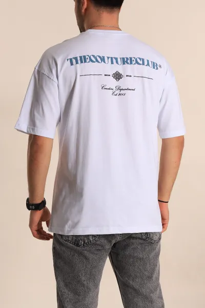 Beyaz Oversize Suprem Kumaş Sırt Baskılı Erkek Tişört 267437