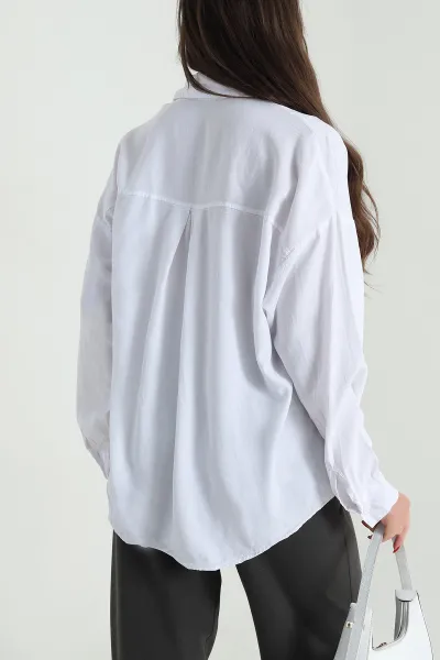 Beyaz Oversize Tensel Kadın Gömlek 492649