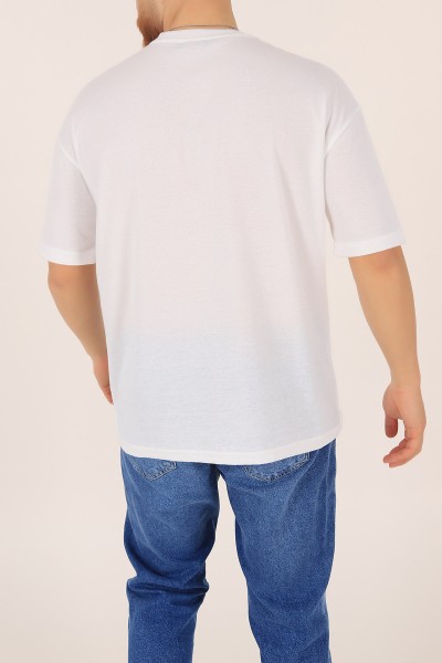 Beyaz Oversize Triko Erkek Tişört 163419