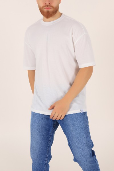 Beyaz Oversize Triko Erkek Tişört 163419