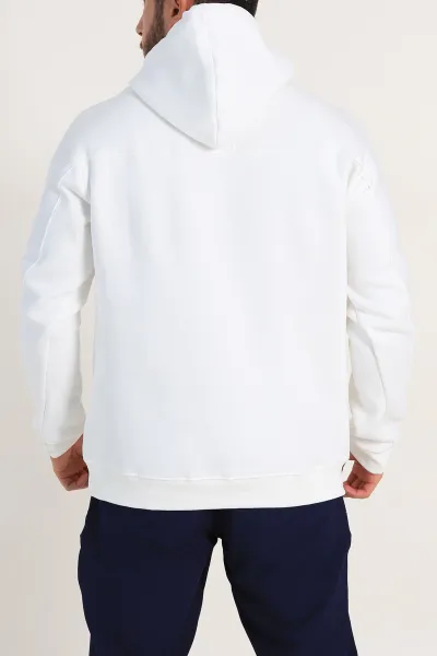 Beyaz Oversize Üç İp Şardonlu Kapüşonlu Sweatshirt 300921