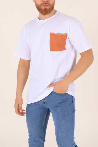Beyaz Oversize Yazı Baskılı Cep Detay 169649