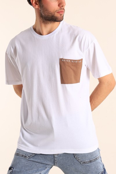 Beyaz Oversize Yazı Baskılı Cep Detay 186625